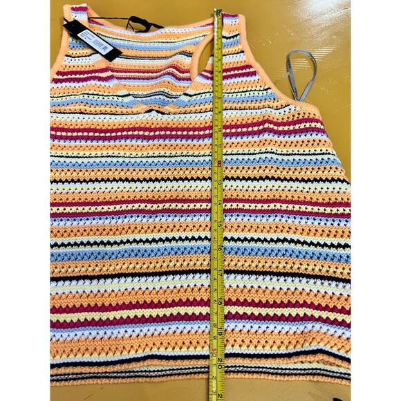Bobi Black Orange Multicolor Crochet Knit Sleeveless V-Neck Tank Top Size M NWT - Picture 7 of 8